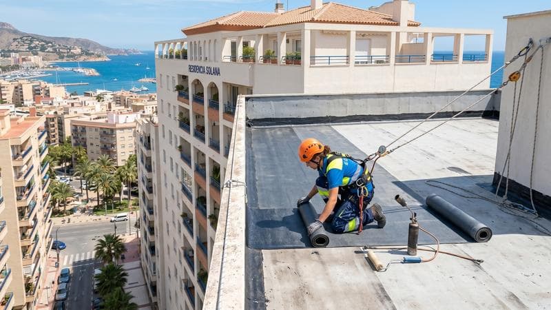 Equipo de seguridad para trabajos verticales: casco naranja, arnés, cuerdas, mosquetones y descendedor certificados RD 2177/2004