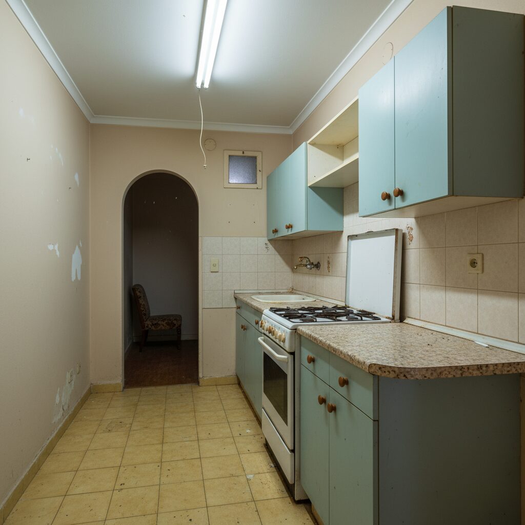 Cocina cerrada de los años 80 en piso de Los Cristianos antes de la reforma